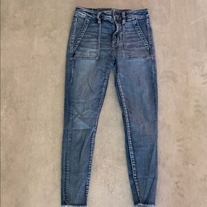 American Eagle Outfitters Women's Dark Blue Skinny Jeans with Utility Pockets